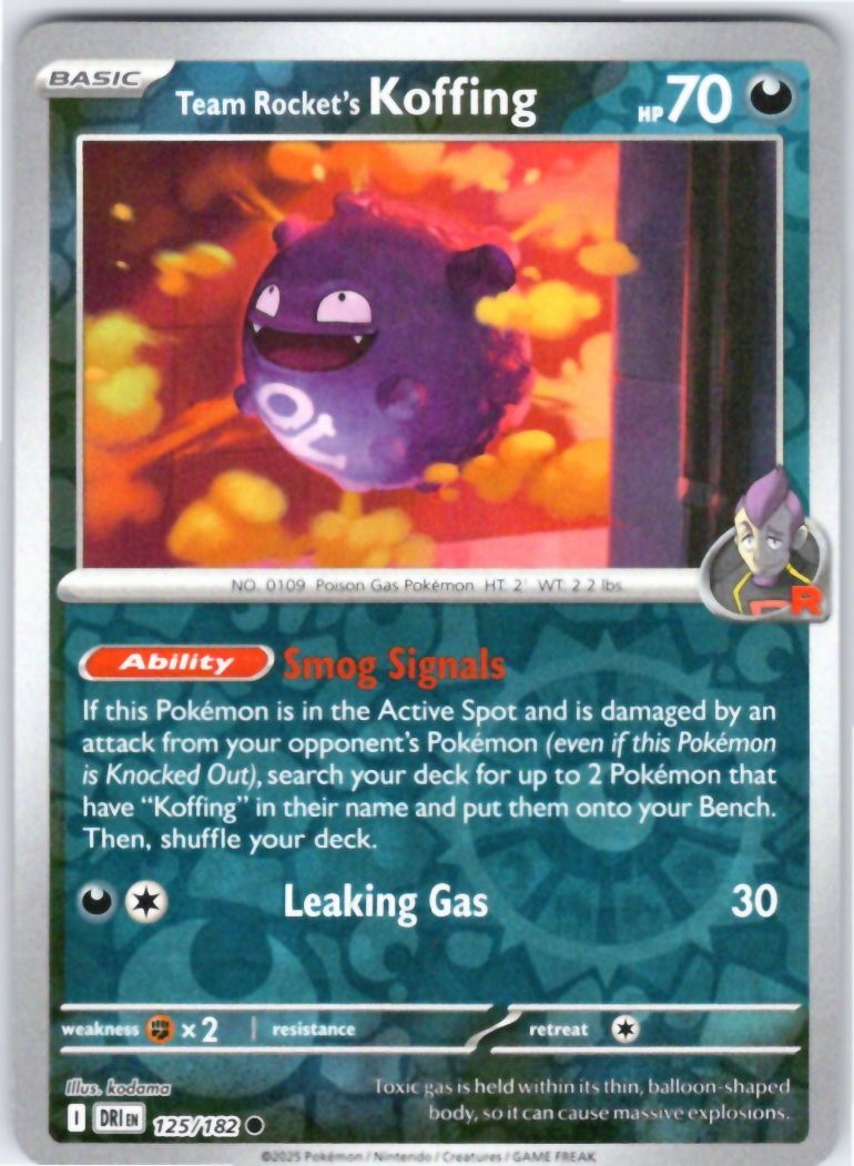TEAM ROCKET'S KOFFING 125/182 - REVERSE HOLO C - POKEMON - DESTINED RIVALS - NM
