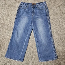Judy Blue Jeans Size 15/32 Wide Leg Braided Side Seam Cropped High Rise JB88850