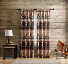 Bear Mountain Privacy Window Curtains with Rod Pocket, 2-Panel Set Featuring ...