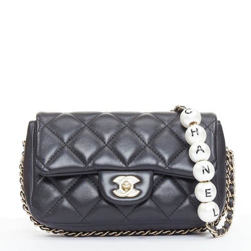 Chanel My Precious Pearls Mini Flap Lambskin Chain Bag Women Black One Size