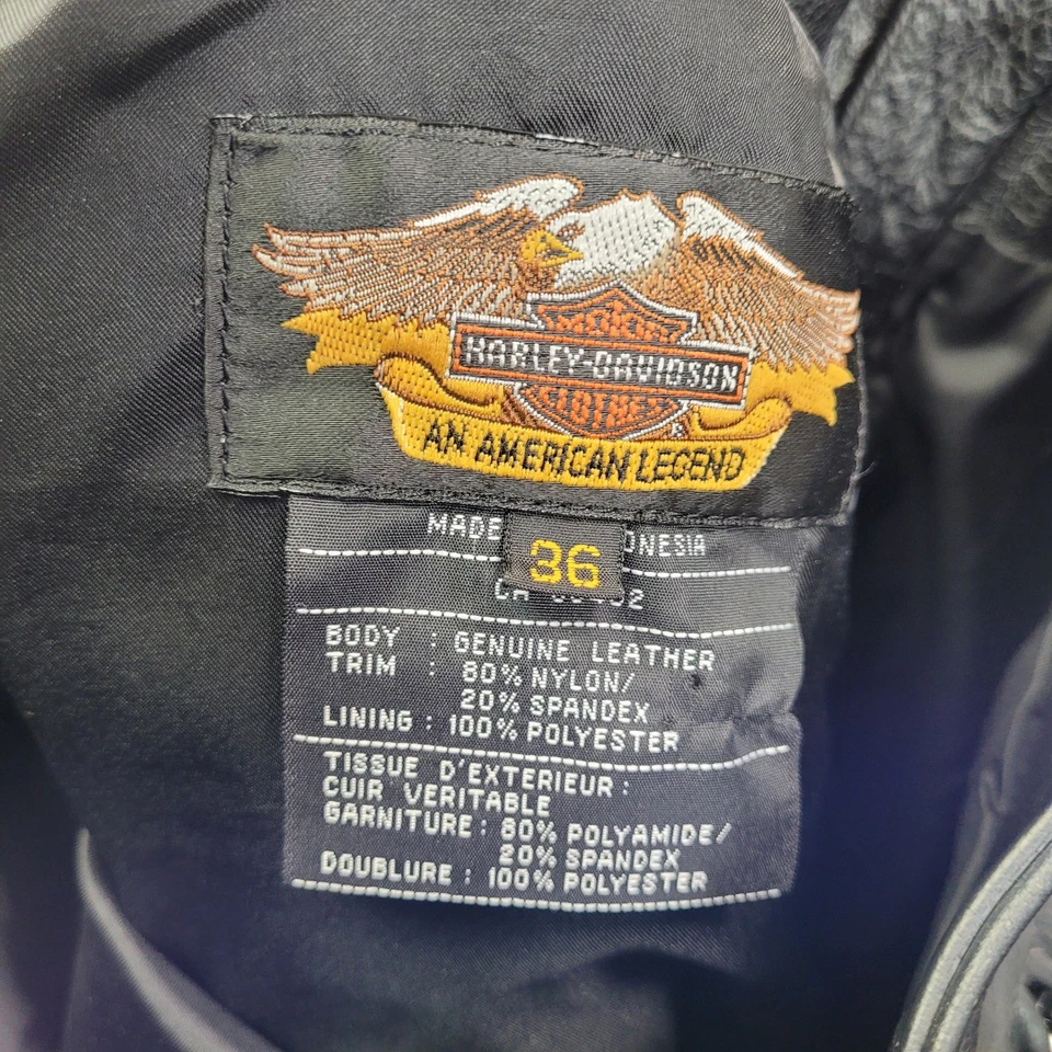 Pantalones de cuero vintage Harley Davidson con cinturón para hombre 36x32 cremalleras y broches de presión Foto 2 de 4