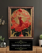 Art Deco Christmas Dancer Red Holiday Vintage Deco Print Festive Wall Art