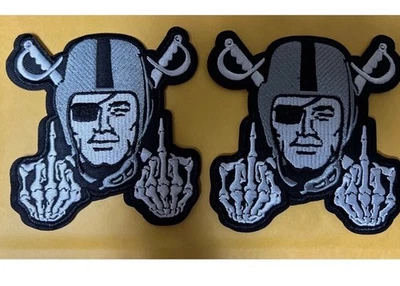 HANDMADE (2) Los Angeles Oakland Las Vegas Raiders Iron On Patch 3.5” Middle Fingers