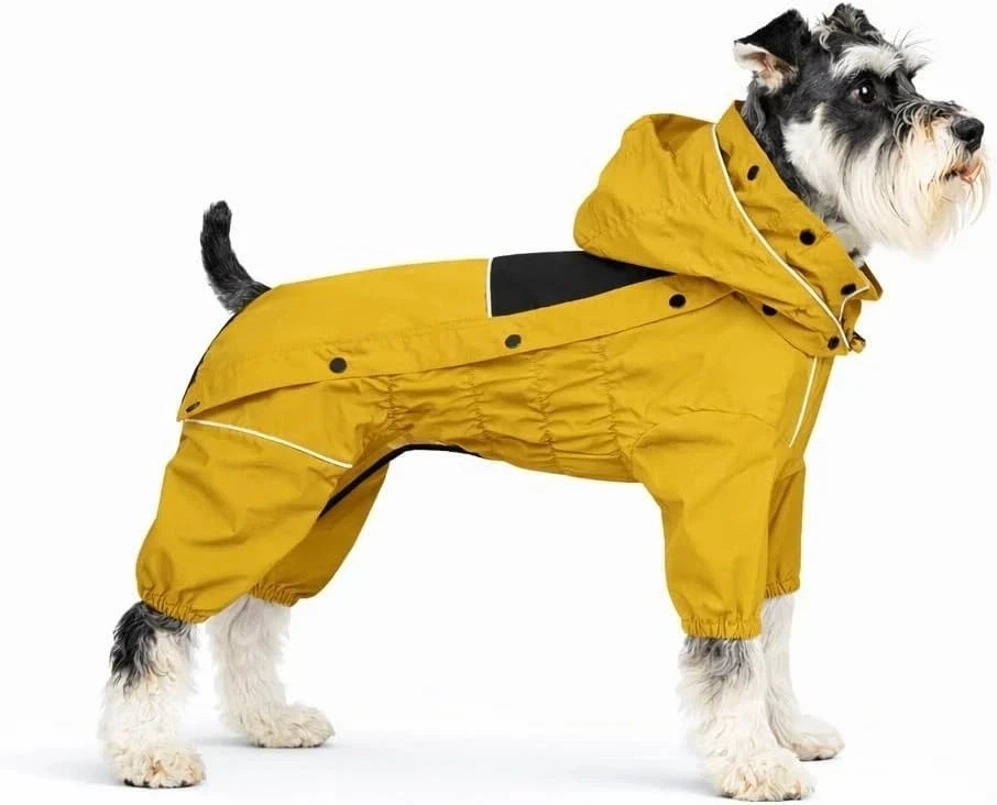 Small Medium Dog 4 Legs Waterproof Jacket Hooded Raincoat Size S/M Back 35 cm