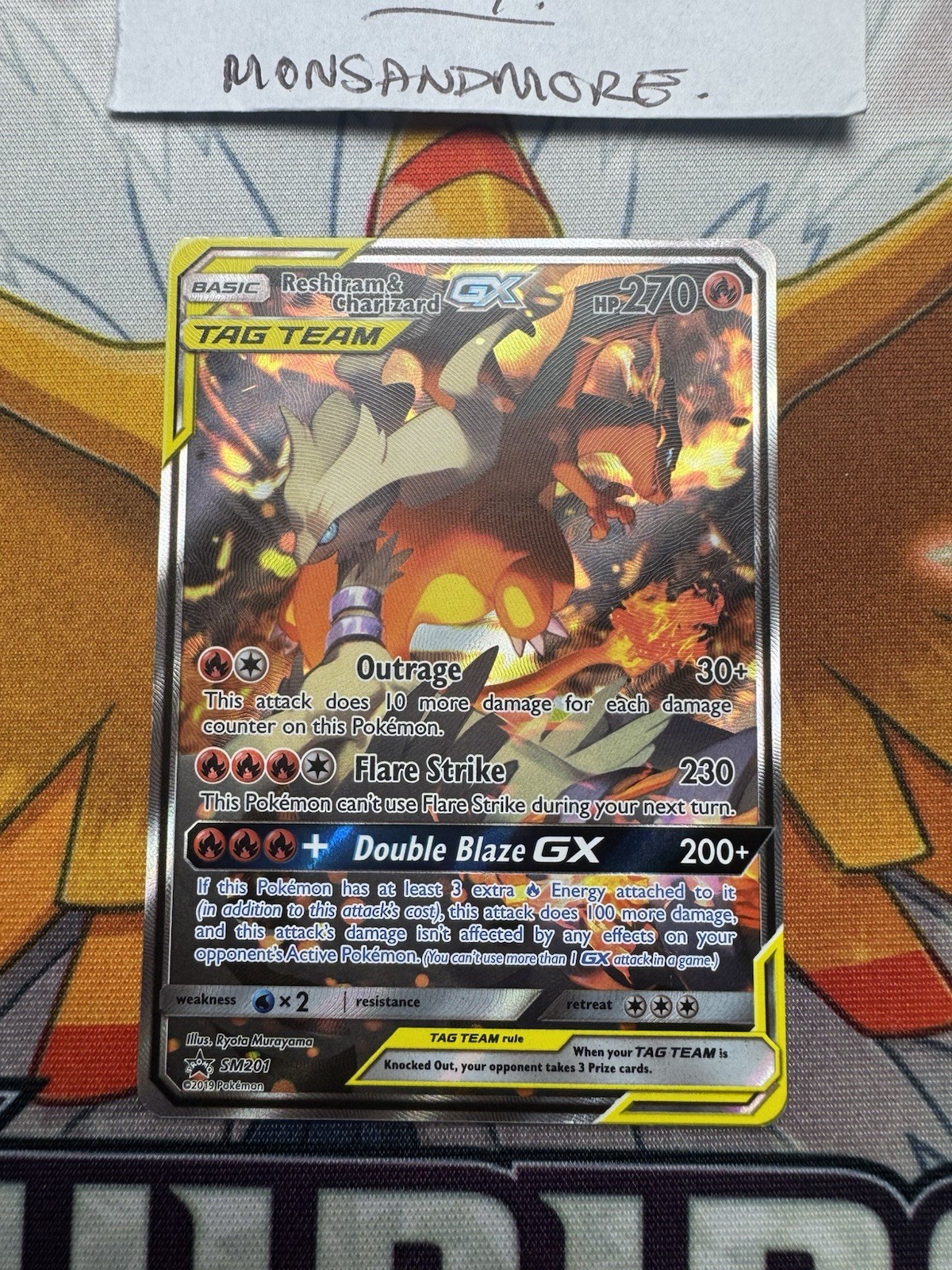 Pokemon TCG Reshiram & Charizard GX SM201 Sun & Moon Tag Team GX Holo Promo - NM