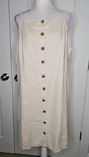NWT $85 LOFT Slip Dress Linen Blend  Bisque Cream Beige Button Up Shift Dress 14
