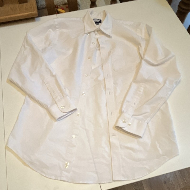 Lands' End Men's White Solid Cotton Woven Button-Up Shirt, Point Collar Size M