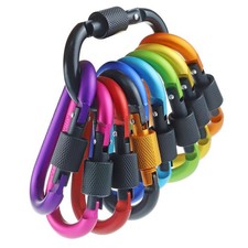 10 Pack Aluminum D Ring Key Rings Hiking Clips Locking 3 Inch, Multicolored
