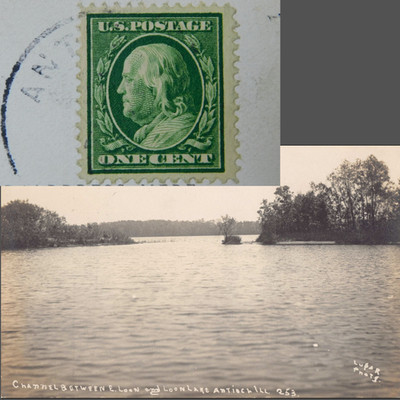 Antioch Illinois RPPC rare stamp ben franklin green one cent W Lakeshore Dr Foto