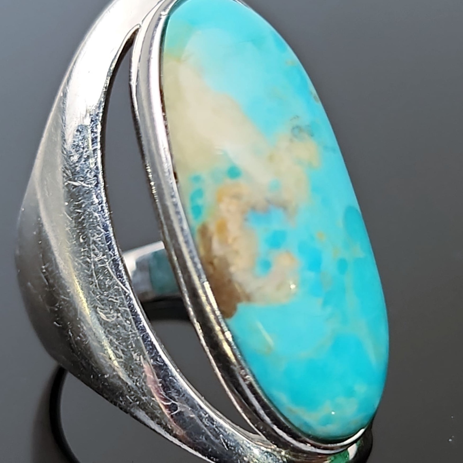 Statement Turquoise Ring 925 Sterling Silver Sz 8… - image 2