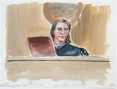 Rare Courtroom Sketch Painting Judge Anne Conway Gene Webb Tax Evasion 15x20''