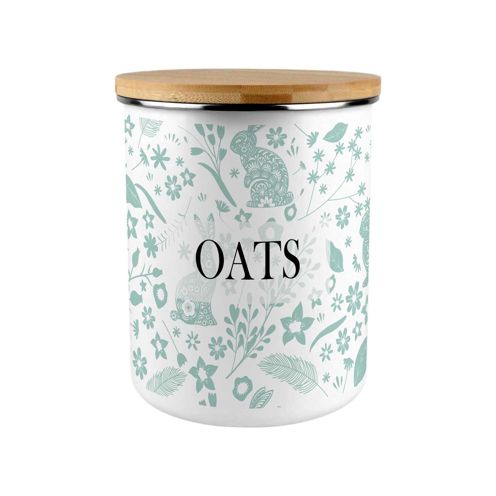 Green Rabbits Oats Storage Canister - XL Enamel Container Home Gift
