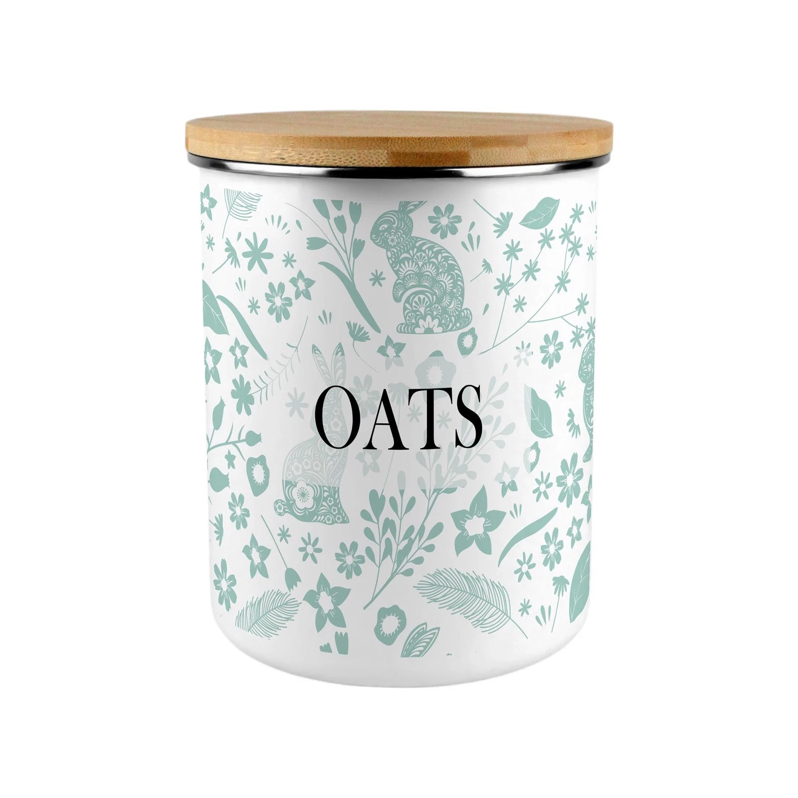 Green Rabbits Oats Storage Canister - XL Enamel Container Home Gift