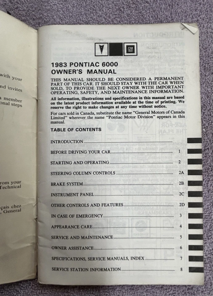 1983 Pontiac 6000 LE STE SE Manual do Proprietário Operador - Imagem 2 de 3