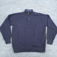 Oscar De La Renta Sweater Mens XL Blue 1/4 Zip Mock Neck Cotton Knit Pullover