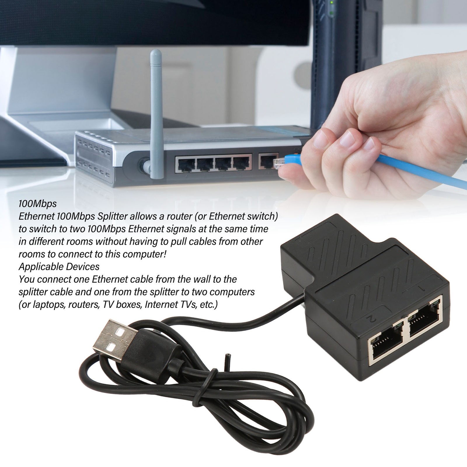 100Mbps Ethernet Splitter Rj45 1 To 2 High Speed Ethernet Splitter Adapter BAJ