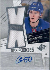 2018-19 Upper Deck SPx Rookie Patch Auto RPA /199 Lias Andersson Rangers 🔥
