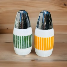 Vtg Gemco Green And Yellow Salt and Pepper Shakers - Pyrex Corelle Milk Glass
