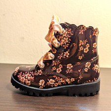 Skechers Girls Floral Combat Boots Pink Ribbon Lace Side Zip Size 7