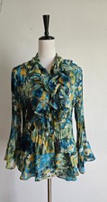 Vintave Sunny Leigh Semi-Sheer Frilly Botton Up Shirt Size XL / Blue