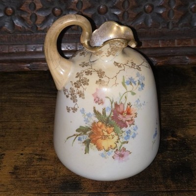 Antike Elfenbein Rouge Gold Gil Floral Porzellan Doulton Burslem Vase beschädigt