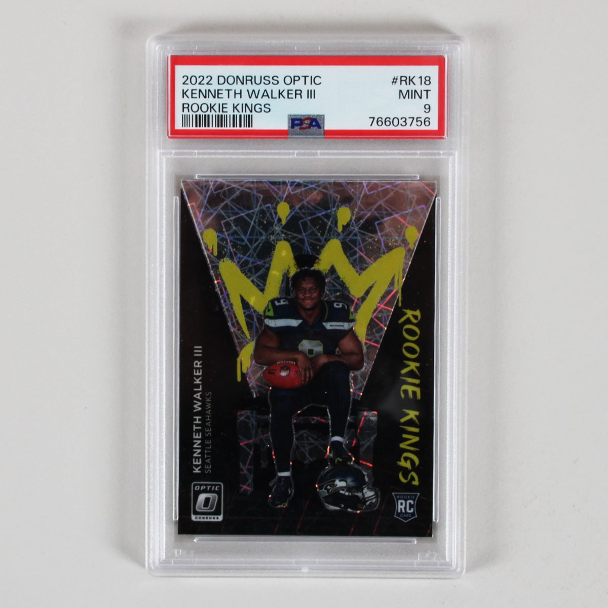 2022 Donruss Optic Kenneth Walker III Graded RC Card #RK18 Rookie Kings - PSA 9