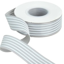 25 Yards 1 Inch Gray White Striped Grosgrain Ribbon for Gift Wrapping DIY