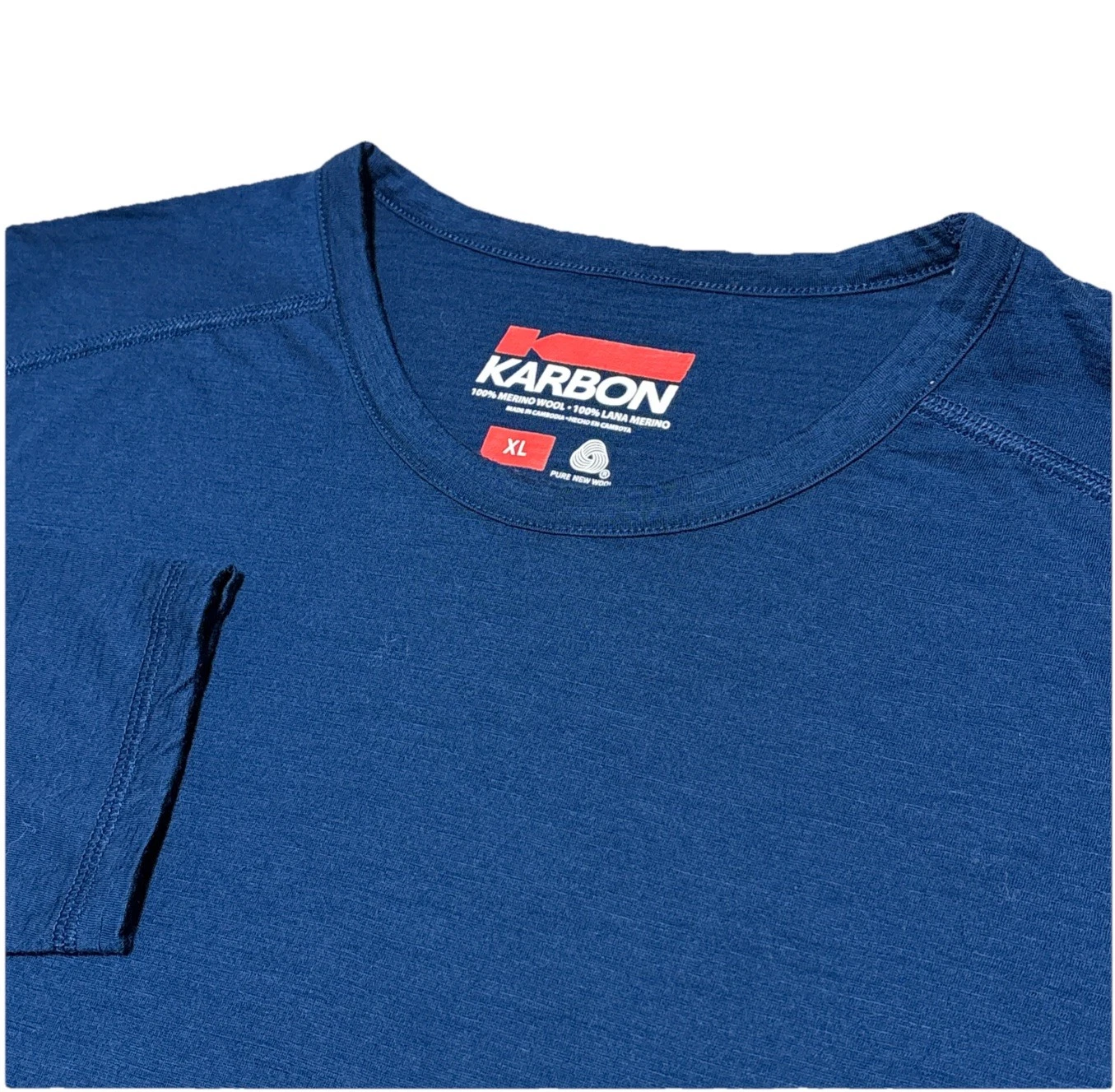 Karbon 100% Merino Wool Shirt Mens XL Long Sleeve Base Layer Performance Blue
