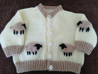 Brand New Hand Knitted Baby Cardigan with Woolly Sheep 0 3 Months
