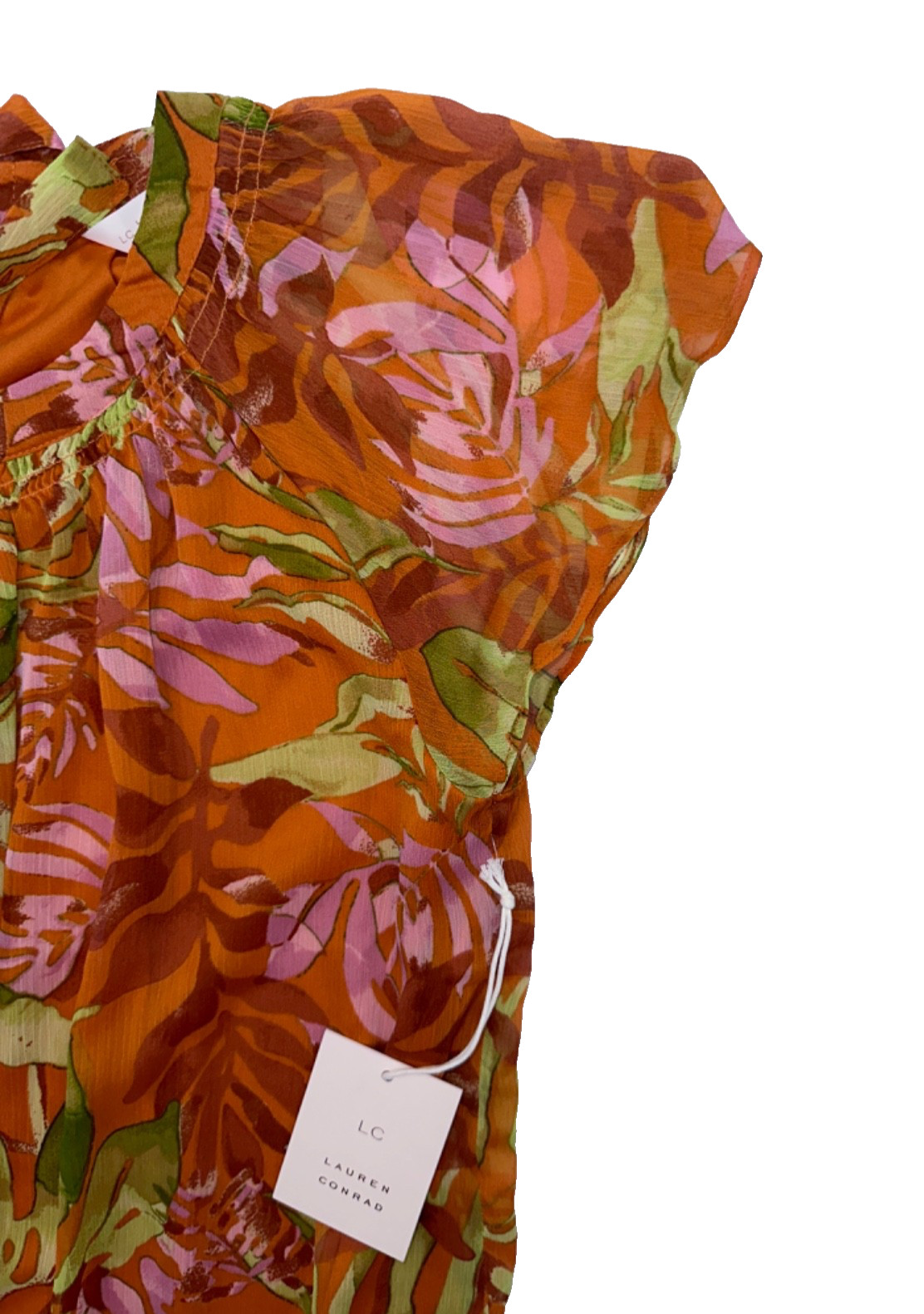 $35 LC Lauren Conrad Women’s Shirred Neck Shell Top-Spice Misty Jungle-Medium