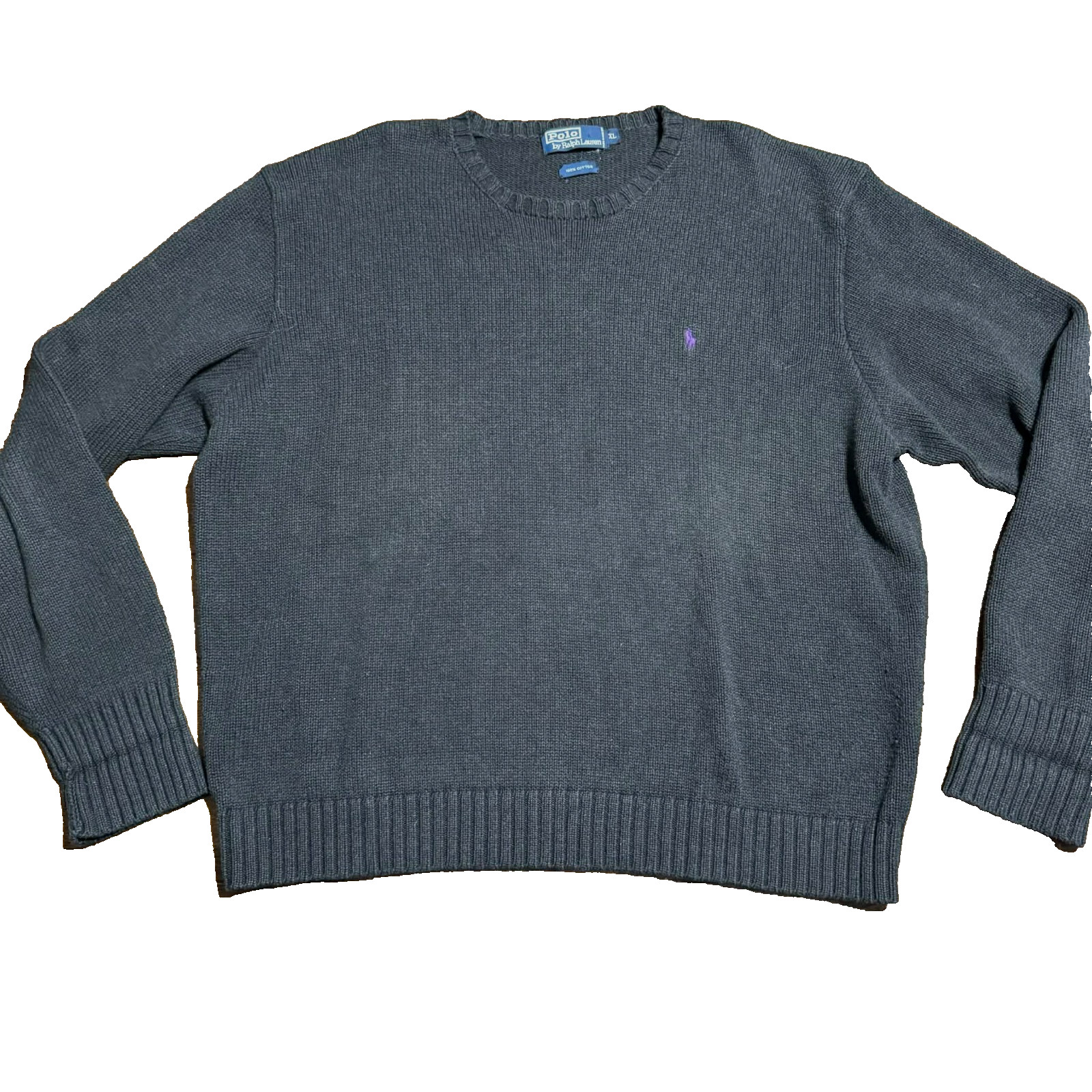 VTG 1990s Polo Ralph Lauren Mens Black Cotton Crew Neck Sweater Size XL Pony