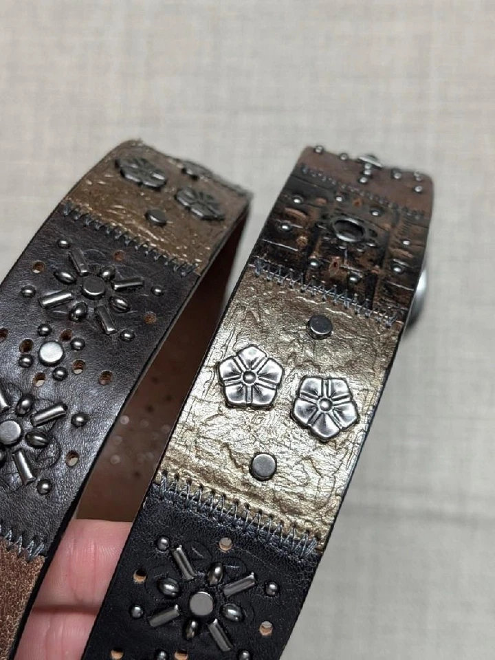 Cinturón de cuero vintage Y2K FOSSIL patchwork 34 floral ESTUCHADO cuero de vaca mecanizado Foto 2 de 4