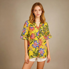 NWOT Johnny Was Cotton Short Sleeves Floral Pajama Top Womens Shirt Only Size S