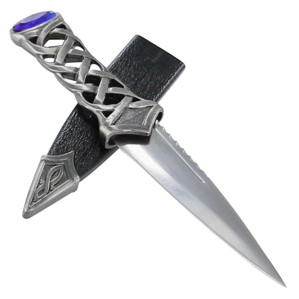 Scottish Celtic Twisted Steel Traditional Medieval Stone Sgain Dubh Dagger Knife - Image 2 of 4