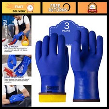Thermal Insulated Waterproof Freezer Gloves - 3 Pairs, Blue, Heavy Duty, Cold Pr