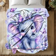 Baby Elephant Butterfly Coral Fleece Blanket Cute Animal Decor