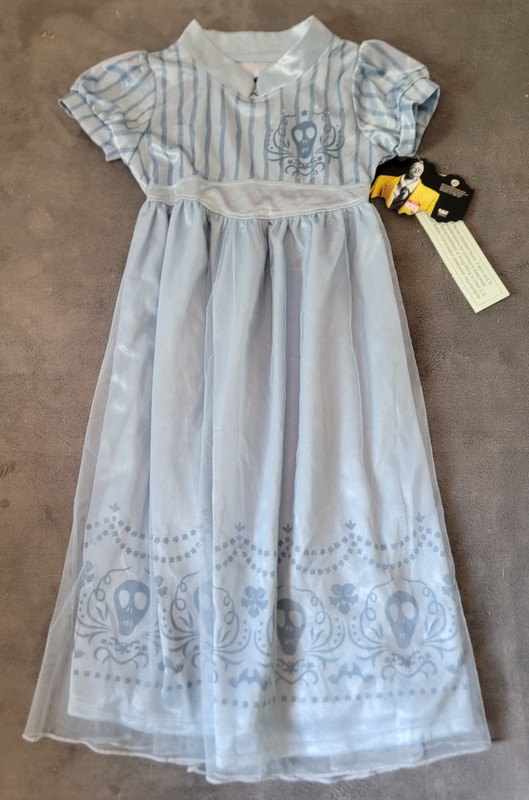 Beetlejuice Girls XS Light Blue Long A-Line Dress Skull Print Flame Resistant