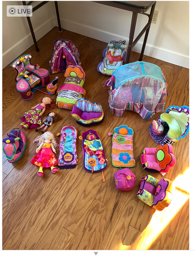 GROOVY GIRLS lot of furniture, dolls, sleeping bag, jet ski, bean bag, car, tent