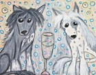 Dog Art Print 5 x 7 Chinese Crested celebrating with champagne by artist Ksams