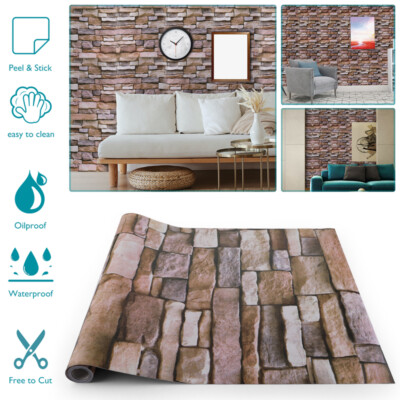 US 3D Brick Stone Wallpaper Background Vinyl Film Sticker Self-adhesive Brown 