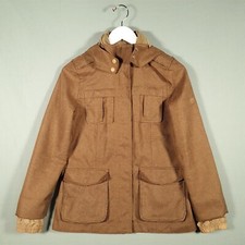 Timberland Jacket Womens 10 Khaki Brown Hooded Full Zip Regular Fit Long Sleeve