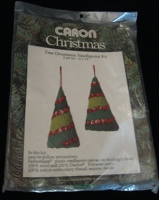 TREE ORNAMENTS NEEDLEPOINT KIT  #4088 NEW & SEALED 1978 BY CARON 2 TREES PER KIT