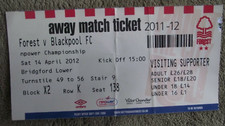 2011-12 Nottingham Forest  v Blackpool - Championship - Ticket Stub