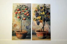 Pair of Vintage style prints of fruit trees apples/grapes by artist M. Mascetra