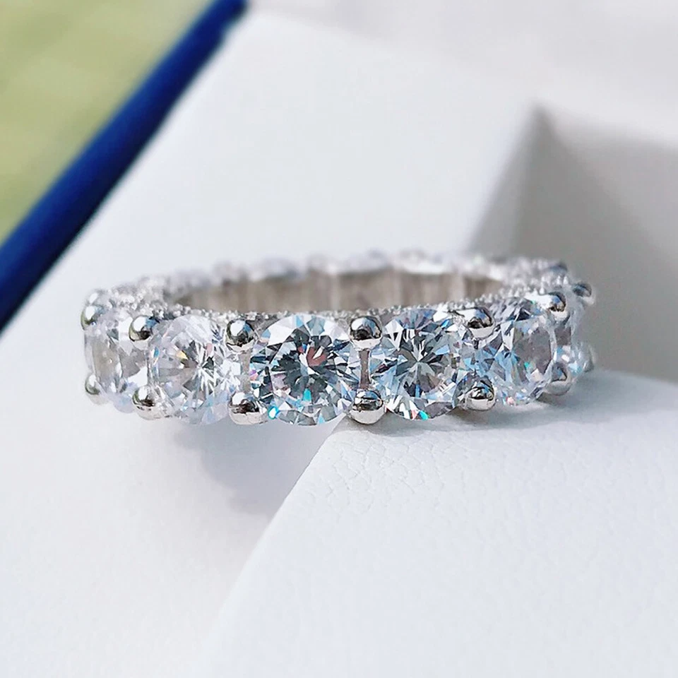 7.0 TCW Round D FL Moissanite Eternity Wedding band in 14K White Gold Plated - Image 4 of 4