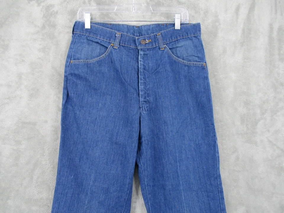 Pantalones de mezclilla Farah vintage para mujer 8 piernas anchas acampanadas lavado oscuro solapa bolsillos retro informales Foto 3 de 4