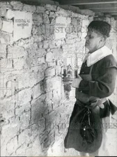 1953 Press Photo Names of donors put on Rothenburg City Wall. Germany.
