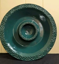 Loan An Taiwan Terracotta Pottery Chip And Dip Platter Server Glazed Dark Green 