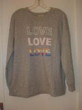 NWT STYLE CO WOMENS "LOVE" CREW NECK GRAY PULLOVER SWEATSHIRT SWEATER TOP-MED