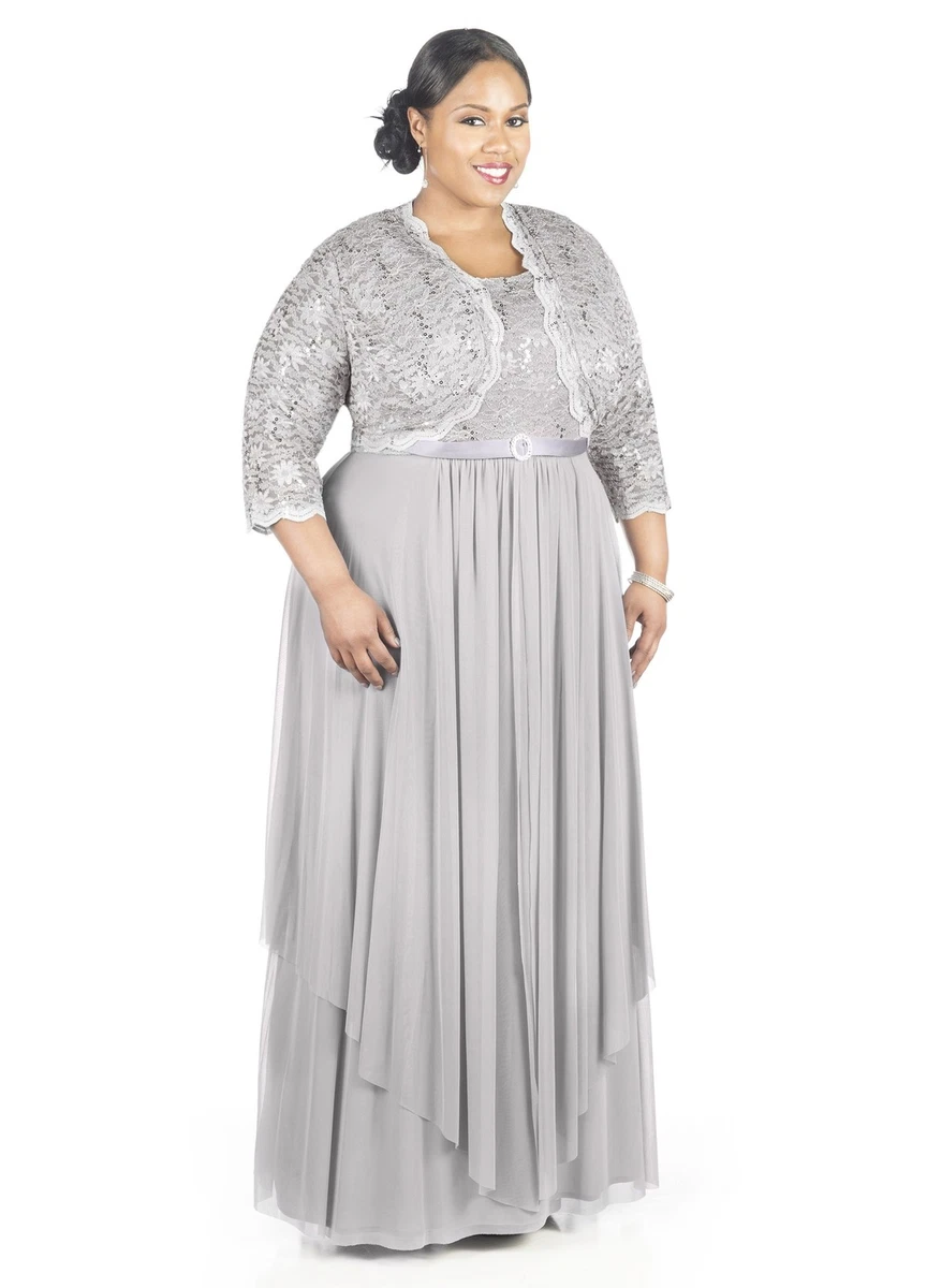 R&M Richards Women Plus Size Beaded Chiffon Jacket Dress - Two Piece Women  Dress